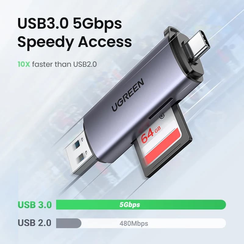 USB 3.0 & USB-C SD/MicroSD-kortinlukija