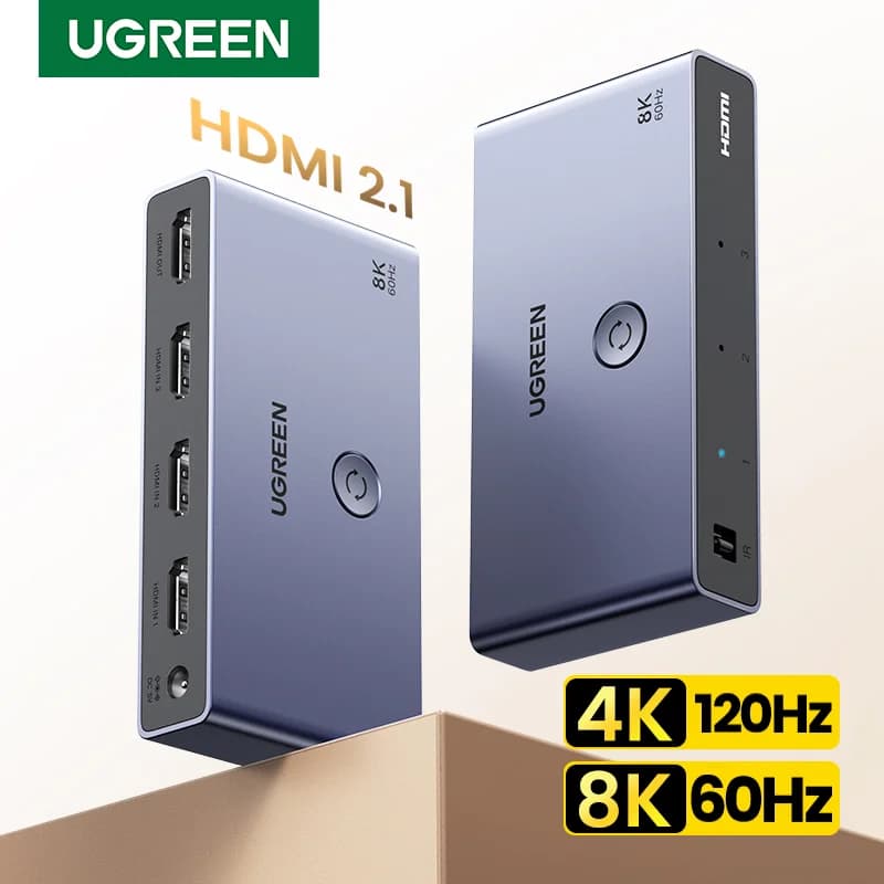 HDMI 2.1 -kytkin 3-in-1, ulostulo 8K, kaukosäädin