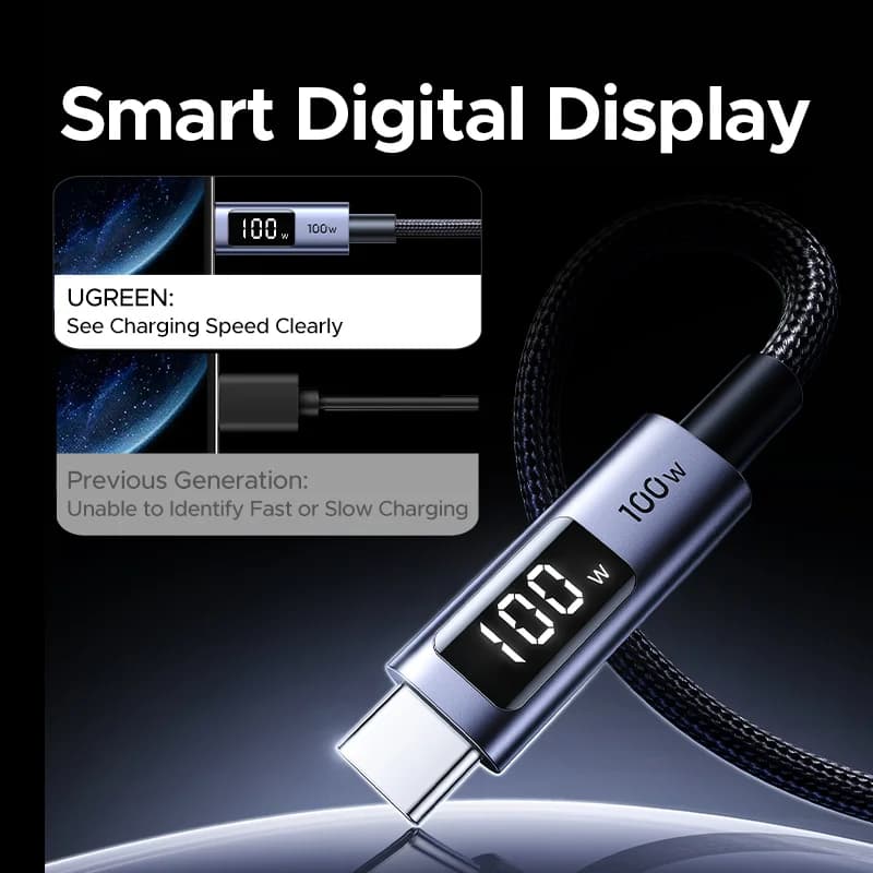 USB-C - USB-C -kaapeli, 100W PD digitaalisella näytöllä