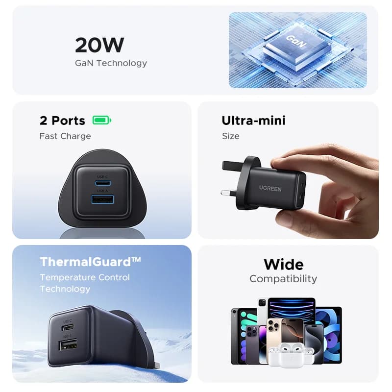 20W GaN USB-C seinälaturi, US-pistoke