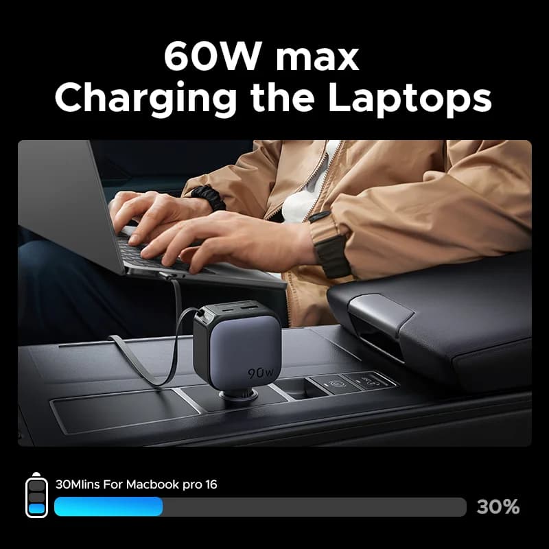 145W USB-C-autolaturi vetokaapelilla