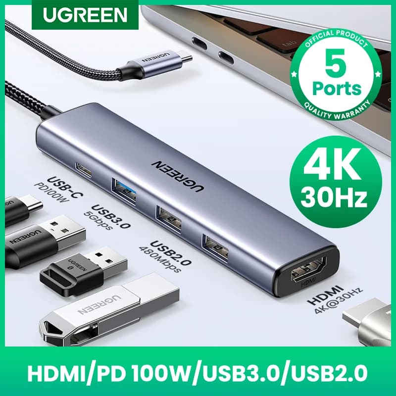 USB-C-hubi 4K HDMI:llä, SD/TF-korttilukijalla ja 100W PD-latauksella