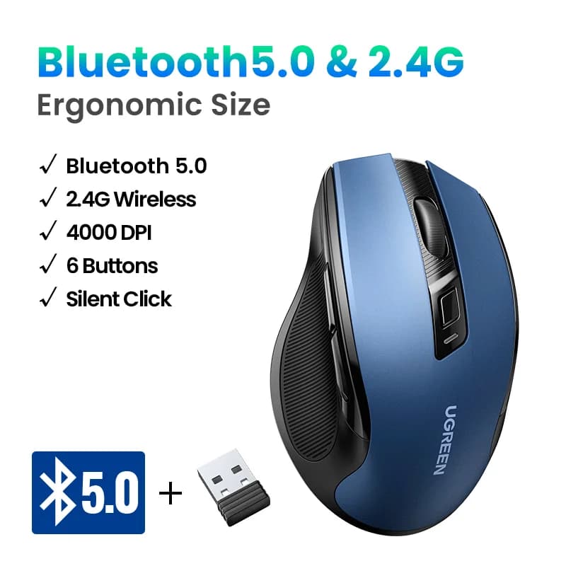 Ergonominen langaton hiiri, Bluetooth, 4000 DPI