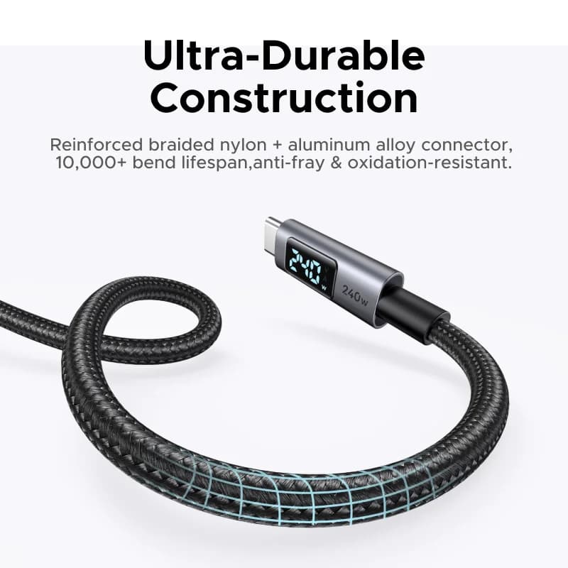 240W USB-C-kaapeli digitaalisella tehonäytöllä