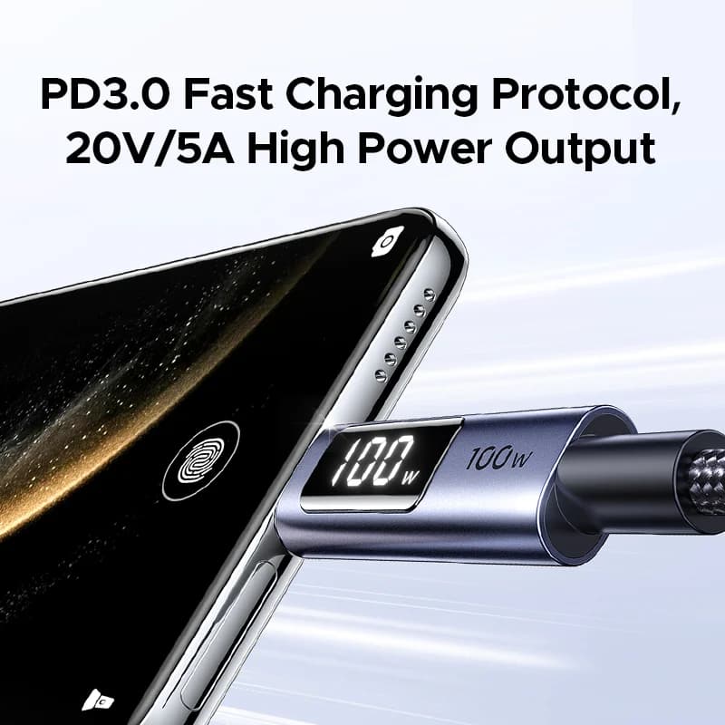 USB-C - USB-C -kaapeli, 100W PD digitaalisella näytöllä
