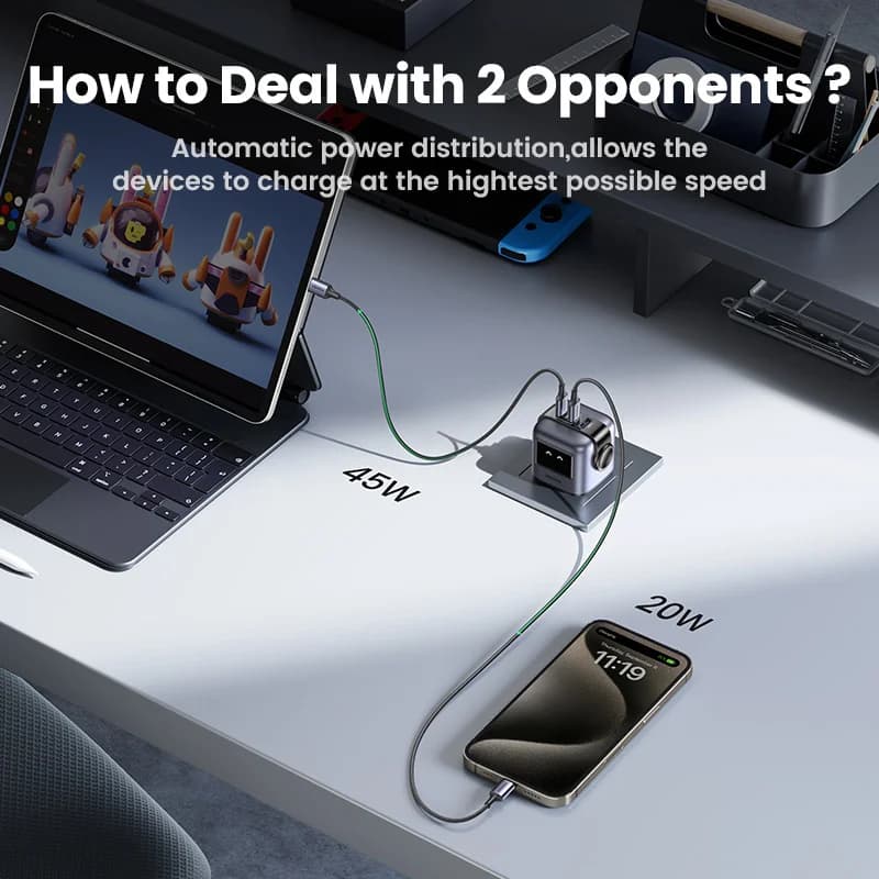 65W GaN USB-C pikalaturi UK-pistokkeella