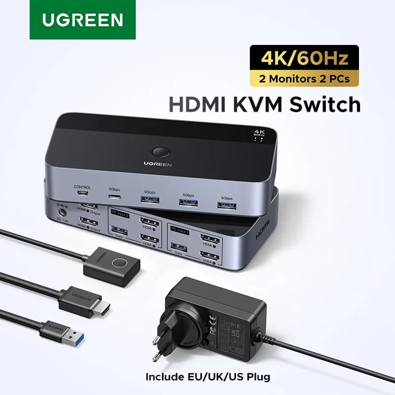 Kaksoisnäyttö KVM-kytkin HDMI- ja USB-C-liitännöillä