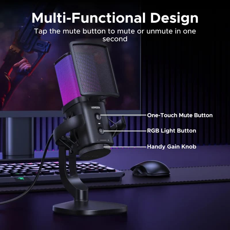 USB-mikrofoni kosketusmykistyksellä ja RGB-valaistuksella
