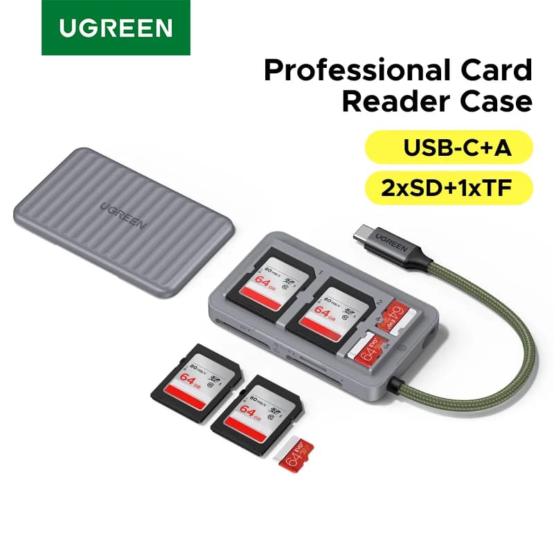 USB-C SD/TF-kortinlukija säilytyskotelolla
