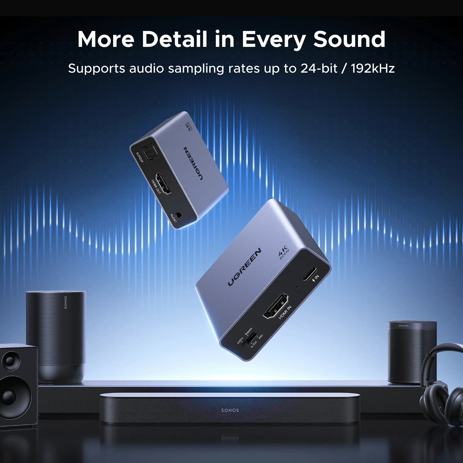 4K 60Hz HDMI-äänipoistin, optinen ja 3.5mm