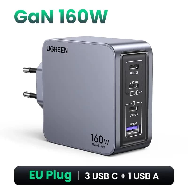 160W GaN USB-C seinäladain, PD3.1