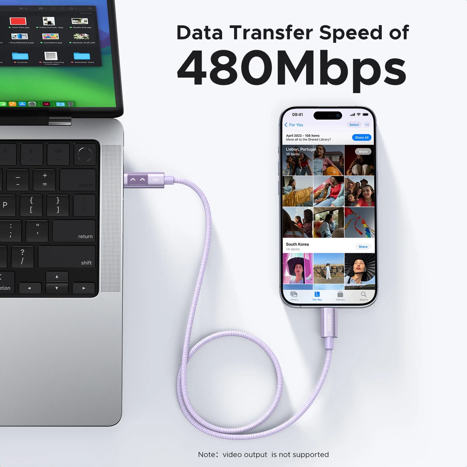 USB-C-USB-C-kaapeli, 100 W PD, monivärinen