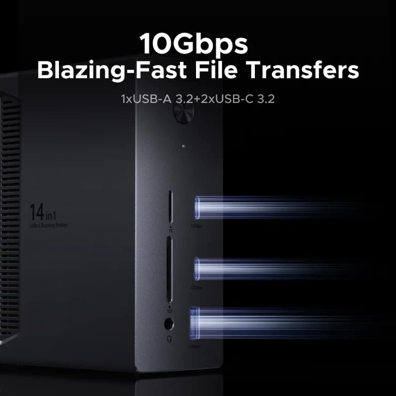 14-in-1 USB-C-telakointiasema, kolmen näytön tuki, 10Gbps