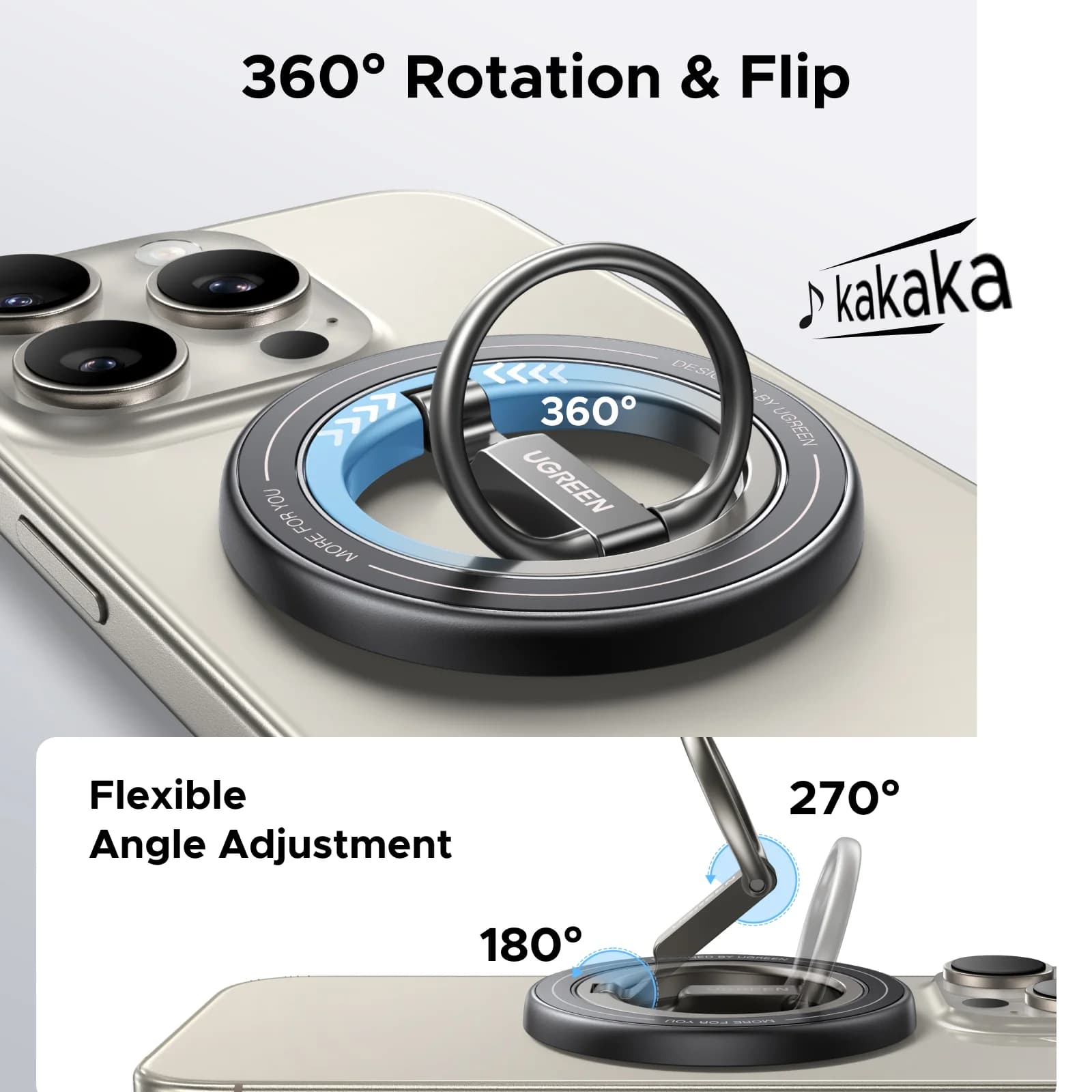 Kaksipuolinen magneettinen puhelinrenkaan pidike, 360° kääntö