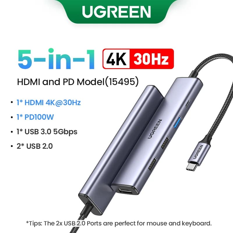 USB-C-hubi 4K HDMI:llä, SD/TF-korttilukijalla ja 100W PD-latauksella
