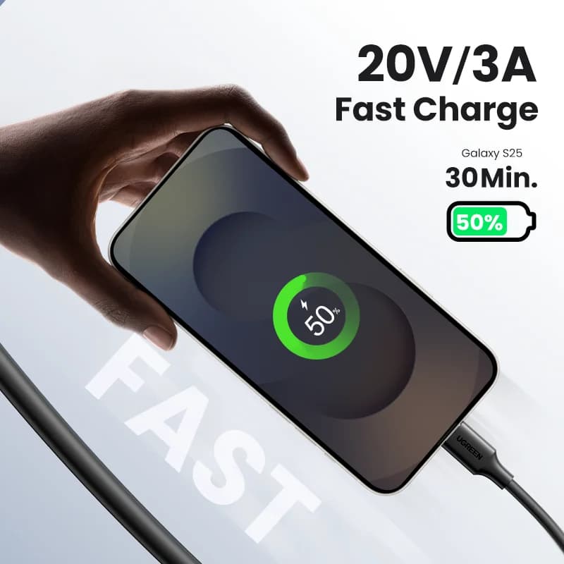 USB-C - USB-C -kaapeli, 60W PD-pikalataus