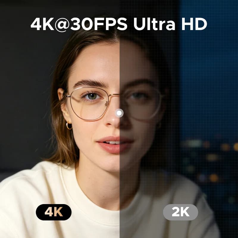 4K USB-webkamera kosketusohjaimisella kehävalolla ja suojakansiolla
