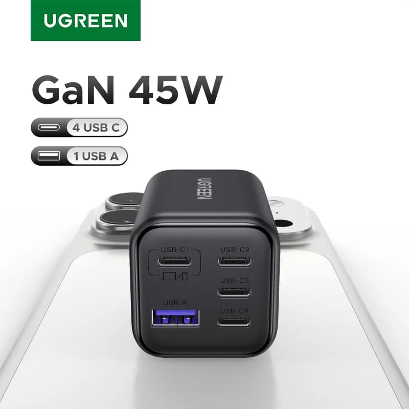 45W 5-porttinen GaN-pikalaturi, PD 3.0