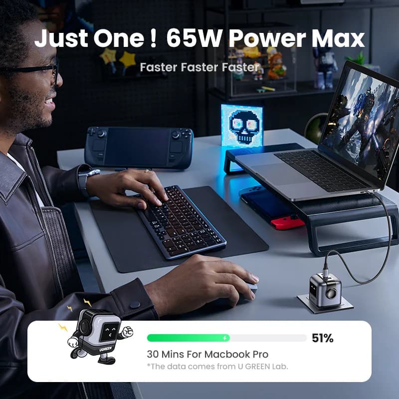 65W GaN USB-C pikalaturi UK-pistokkeella
