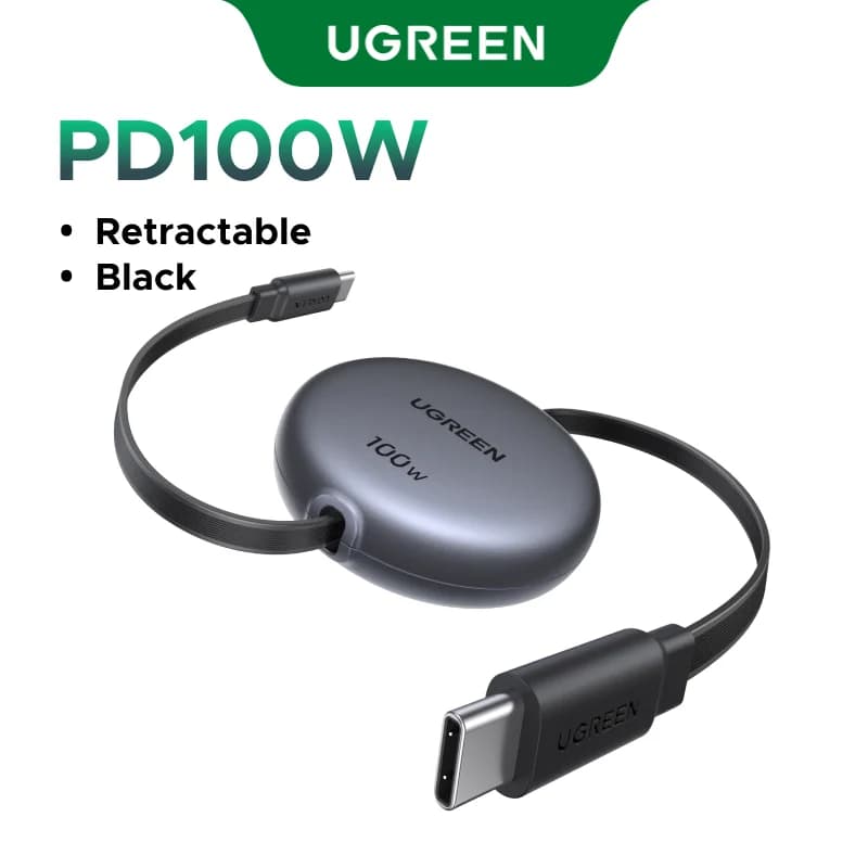 Kätkettävä 100W USB-C - USB-C pikalatauskaapeli